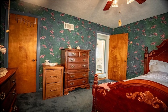 1820 N Hermitage Rd, Hermitage, PA 16148 - bedroom featuring wallpapered walls, carpet floors, visible vents, and a ceiling fan