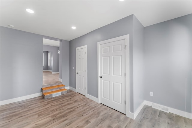 interior space with light hardwood / wood-style flooring