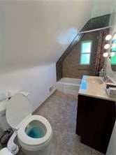 full bathroom featuring vanity, toilet, and shower / bathing tub combination