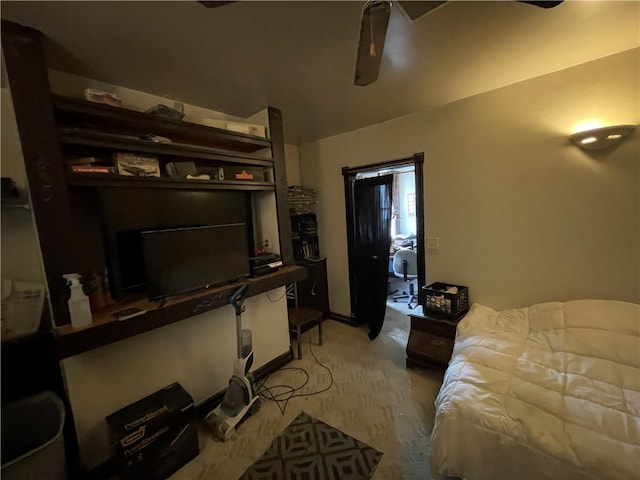 living room featuring ceiling fan and light colored carpet