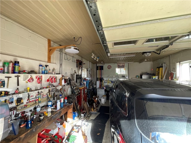 garage featuring a workshop area