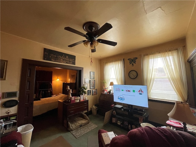 living room with ceiling fan