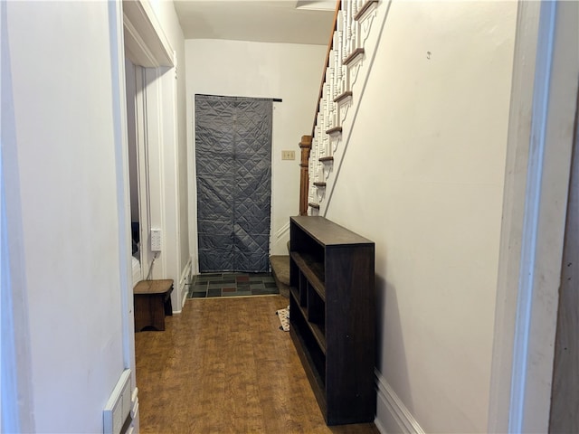 interior space with dark wood-type flooring