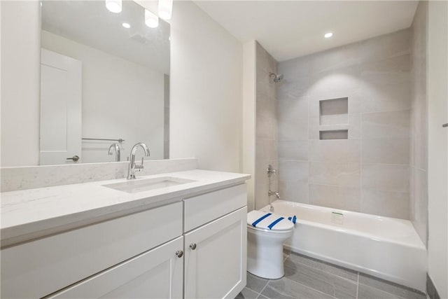 2330 Penn Ave Unit 302, Downtown Pgh, PA 15222 - bathroom with toilet, vanity, shower / washtub combination, and recessed lighting