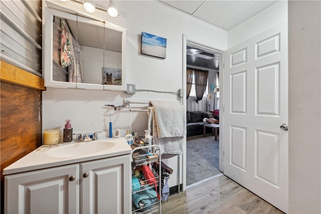 bathroom featuring vanity and hardwood / wood-style flooring