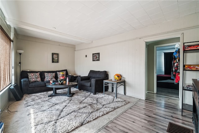 living room with hardwood / wood-style flooring