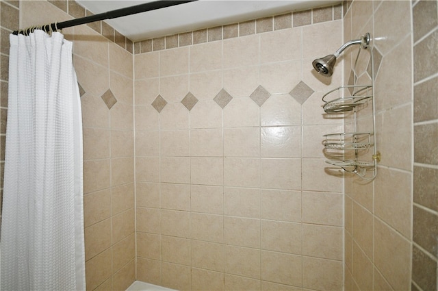 bathroom with a shower with shower curtain