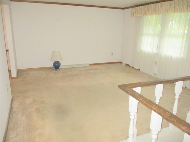 carpeted spare room with ornamental molding