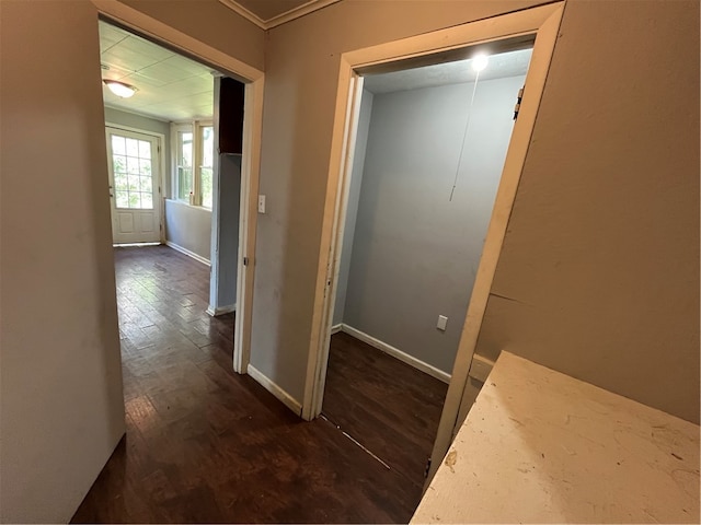 corridor with dark hardwood / wood-style floors