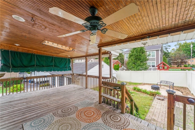 wooden terrace with ceiling fan