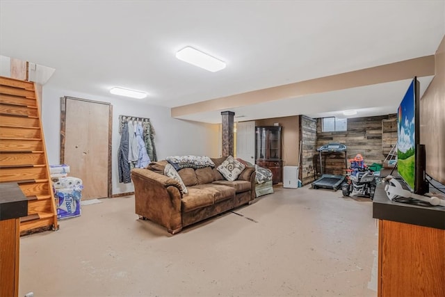 living room with concrete flooring