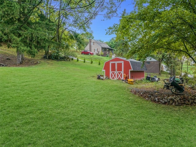 view of yard with a shed