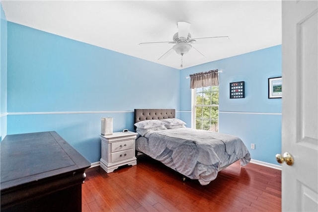 bedroom featuring wood-type flooring and ceiling fan