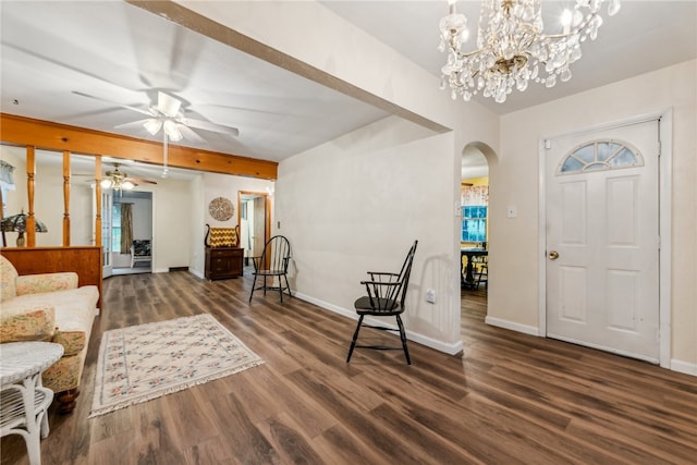 entryway with ceiling fan and dark hardwood / wood-style floors