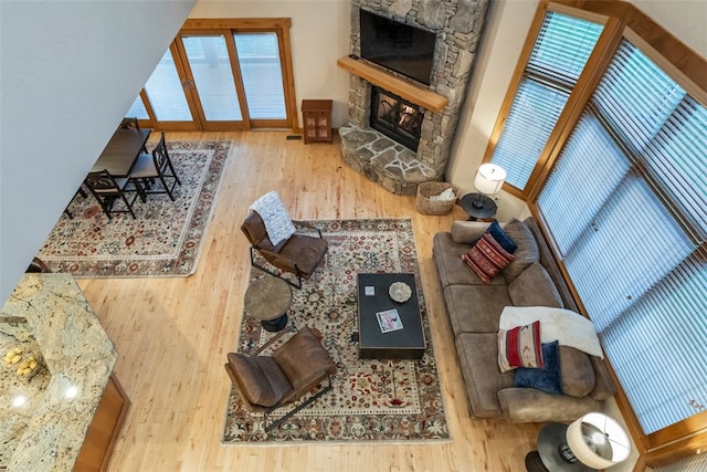 living room featuring plenty of natural light and hardwood / wood-style flooring