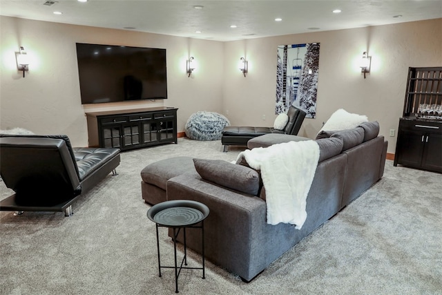 living room with light colored carpet