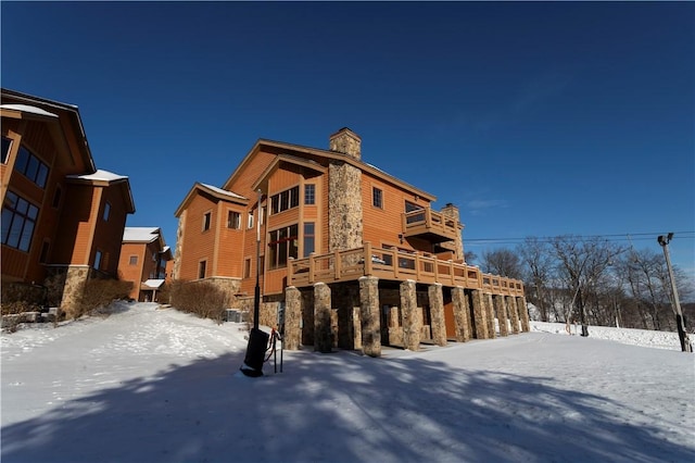 view of snow covered building