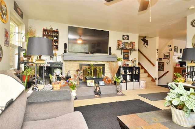 living room with ceiling fan