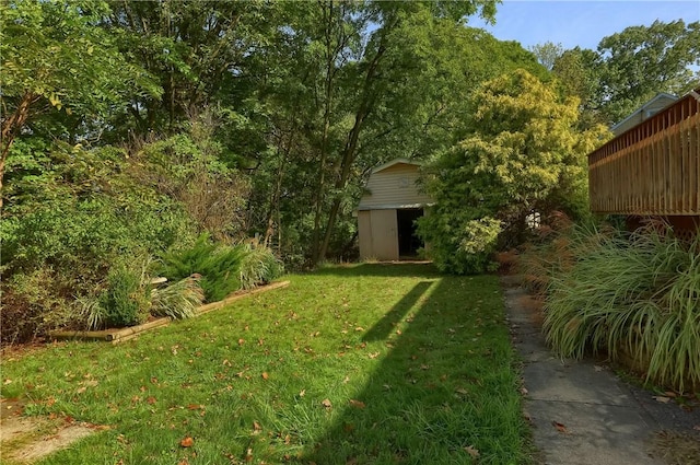 view of yard with a shed