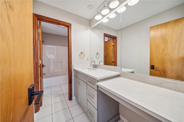 bathroom featuring tile patterned flooring, vanity, and bathing tub / shower combination