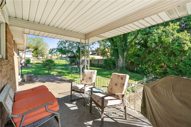 view of patio featuring central AC and grilling area