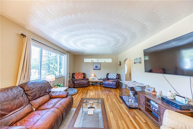 3740 Milligantown Rd, Upper Burrell, PA 15068 - living area featuring arched walkways and light wood finished floors