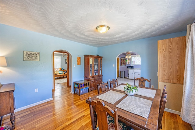 dining room featuring light hardwood / wood-style floors and ceiling fan