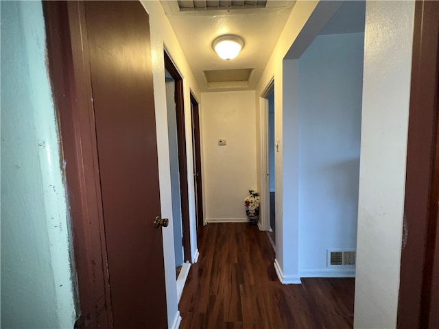 corridor featuring dark wood-type flooring