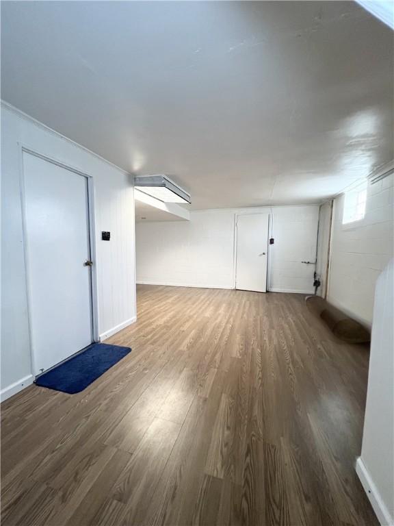 basement with wood finished floors