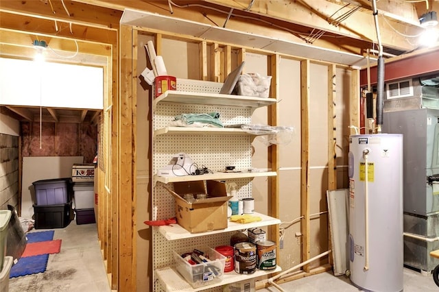 storage room featuring electric water heater