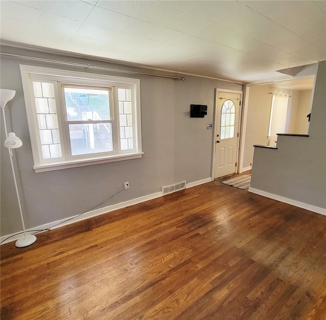 foyer entrance with a wealth of natural light and wood-type flooring