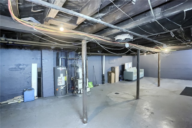 basement featuring gas water heater