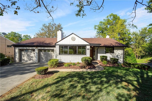 single story home with a garage and a front yard