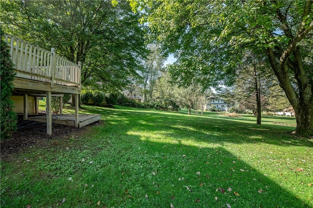 view of yard with a wooden deck