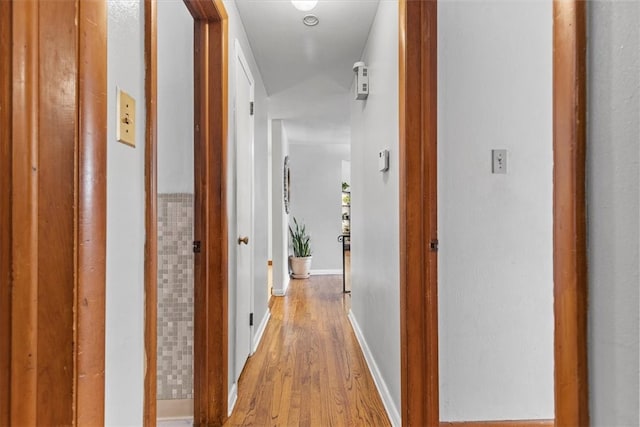 hall with light hardwood / wood-style flooring