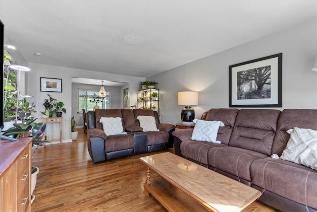 living room with dark wood-type flooring