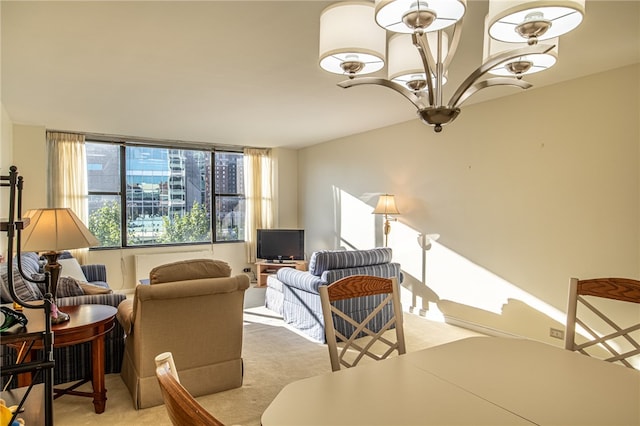 living room featuring light colored carpet