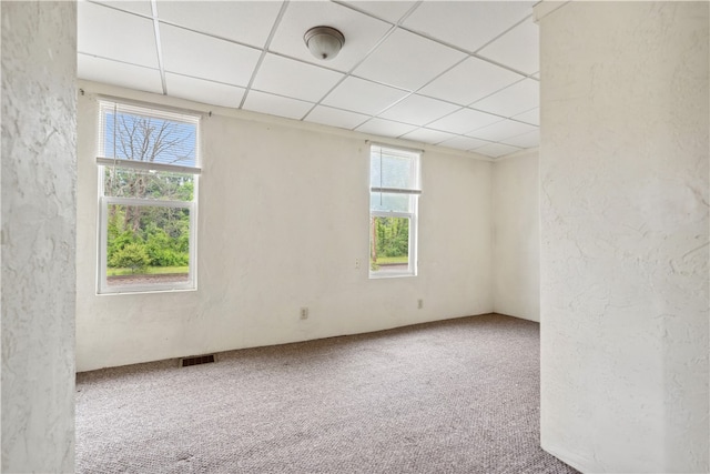 unfurnished room featuring a drop ceiling and carpet flooring