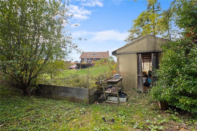 view of yard with a shed