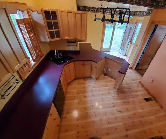 kitchen featuring light brown cabinetry, light hardwood / wood-style flooring, and sink