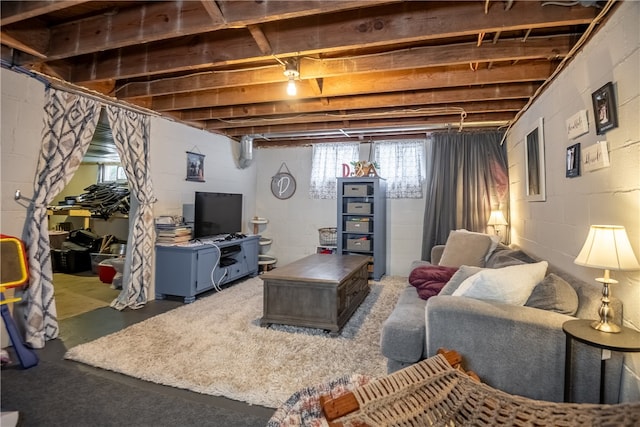 living room featuring concrete floors