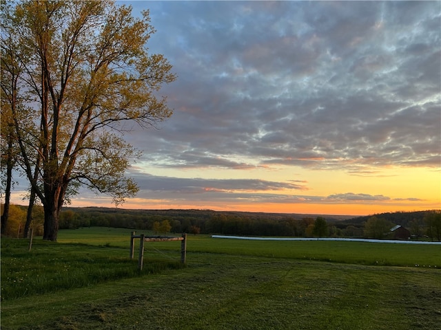 yard at dusk with a rural view