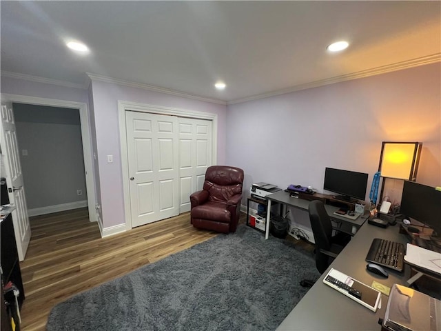 384 Grove Rd, Jefferson Twp Mer, PA 16137 - office with recessed lighting, ornamental molding, baseboards, and wood finished floors