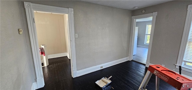 interior space with dark wood-type flooring