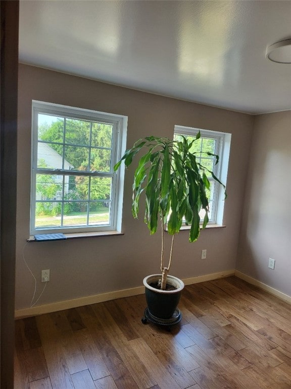 unfurnished room featuring hardwood / wood-style floors and plenty of natural light