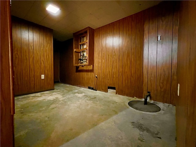 basement with wooden walls