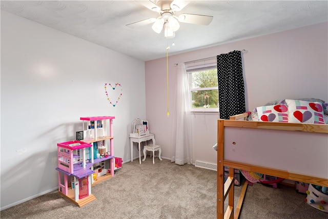 bedroom with carpet flooring and ceiling fan