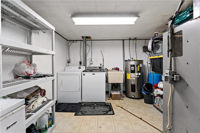 washroom featuring washer and clothes dryer and water heater