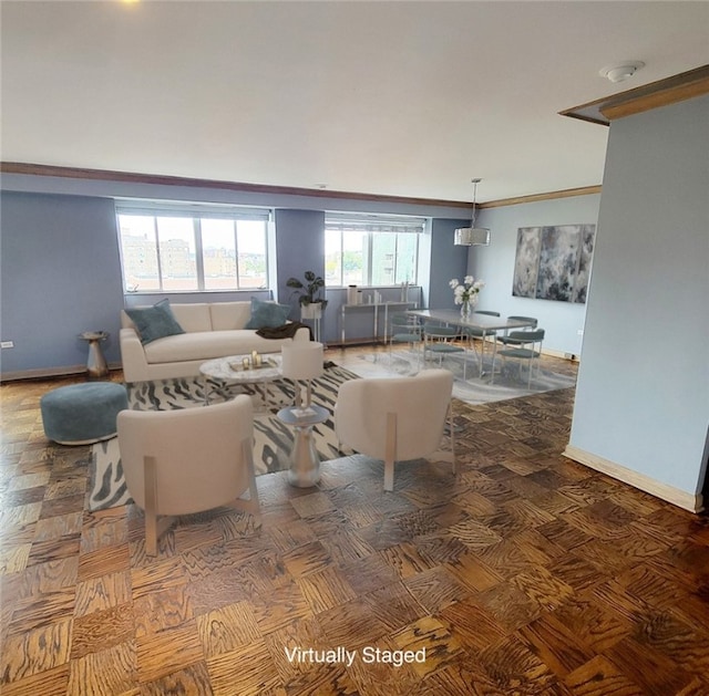 living room featuring ornamental molding