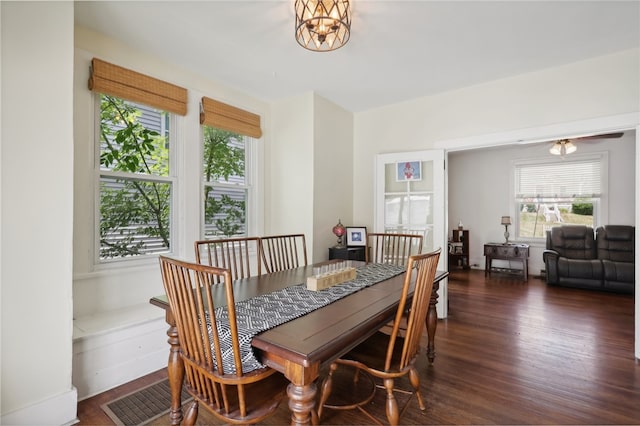 dining area featuring dark hardwood / wood-style floors and a notable chandelier